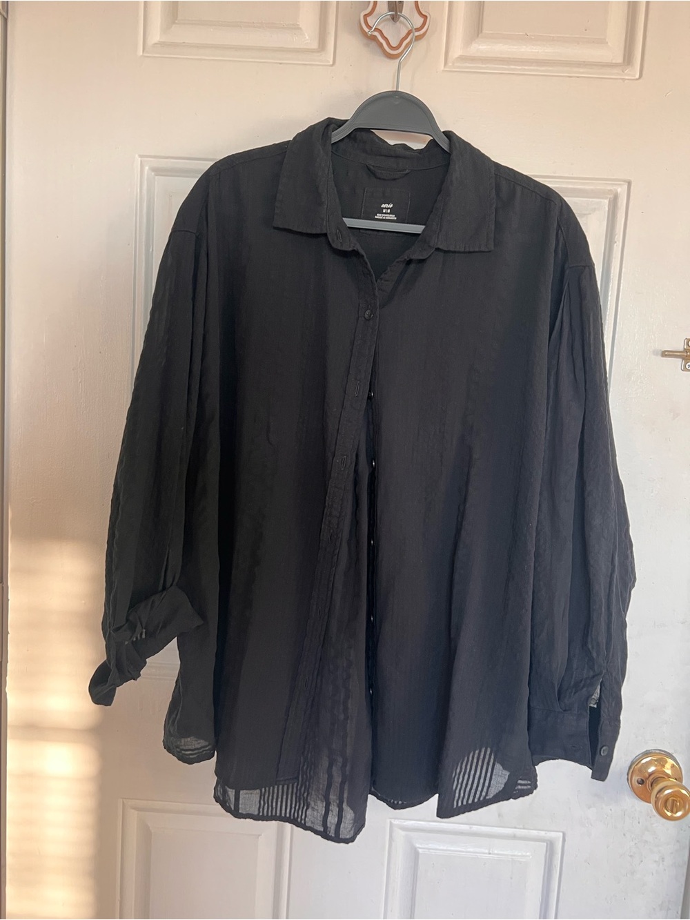 Aerie | Black Sheer Button-Up Blouse